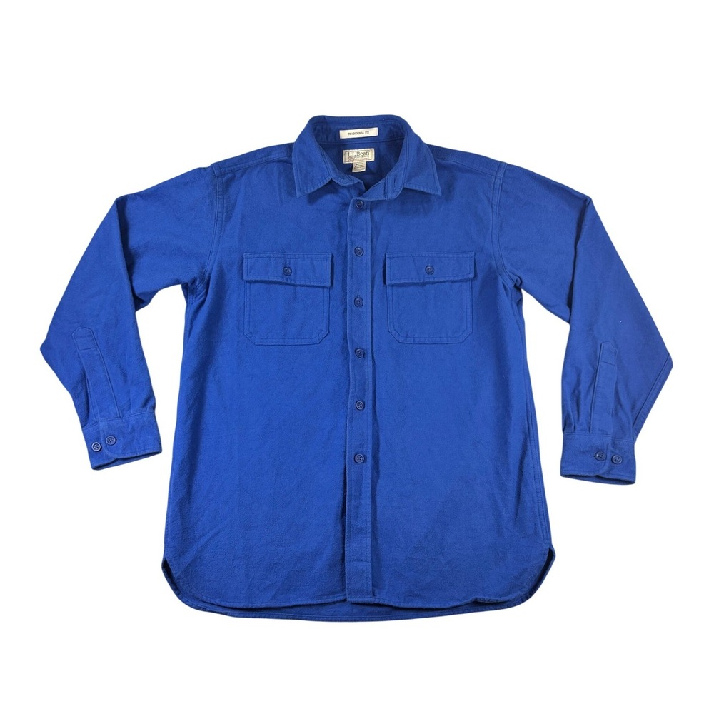 LL Bean Chamois Cloth Shirt Mens Medium Blue Flannel Traditional Fit 187923